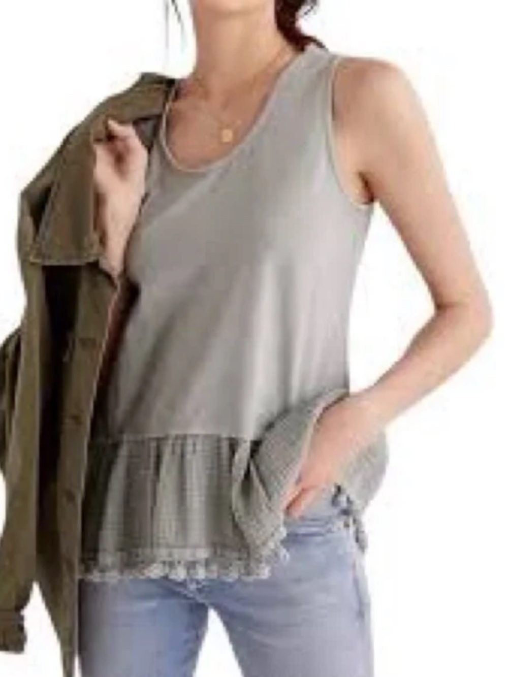Eri + Ali Sage Green Pom Pom Anthropologie Tank Top